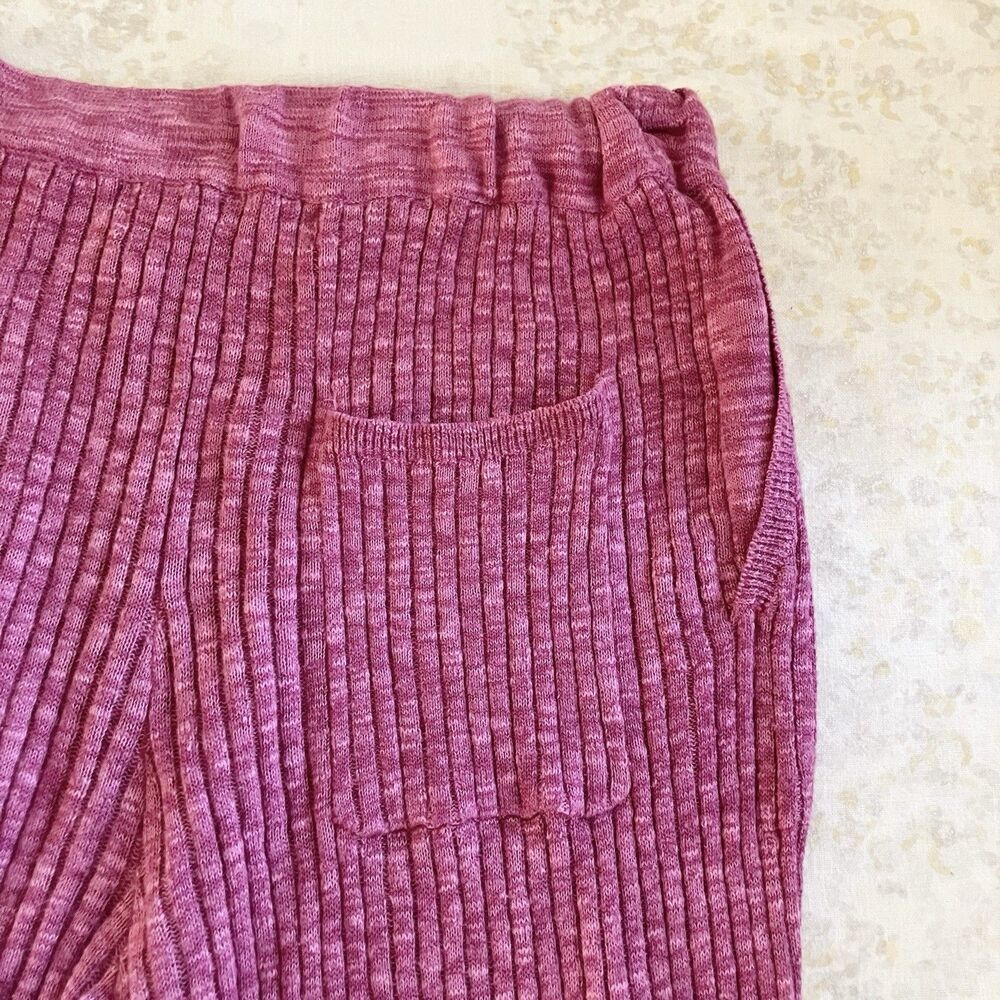 FP Beach Ribbed Knit High Rise Drawstring Pants Size Small Pink Lounge Spring - Picture 6 of 9